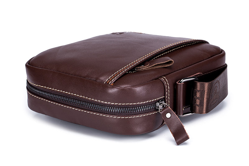 Men Leather Messenger Bag Work Business Casual Small Shoulder Bag Coffee