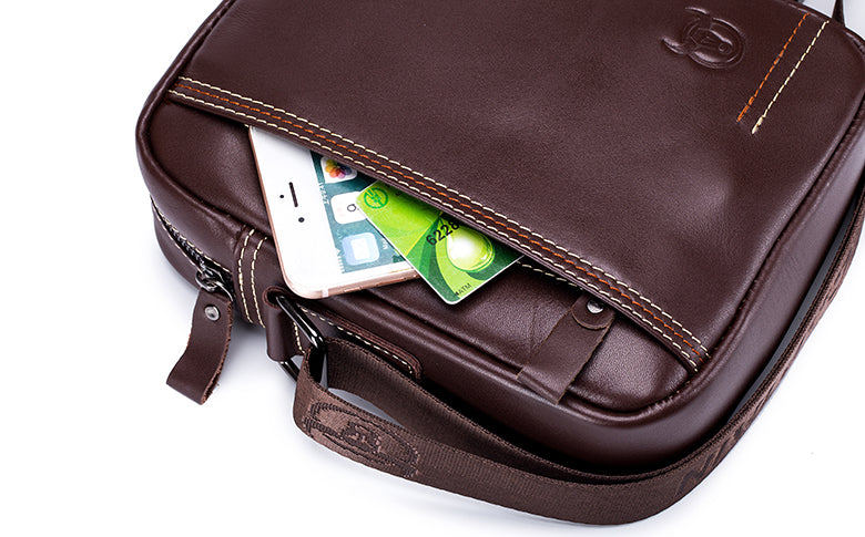 Men Leather Messenger Bag Work Business Casual Small Shoulder Bag Coffee