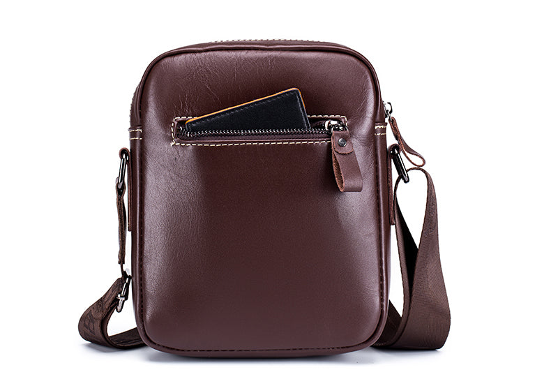 Men Leather Messenger Bag Work Business Casual Small Shoulder Bag Coffee
