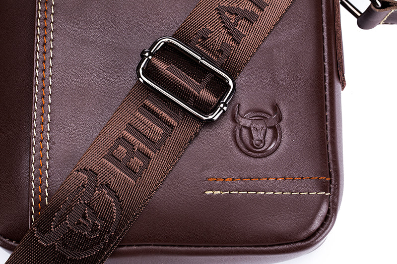 Men Leather Messenger Bag Work Business Casual Small Shoulder Bag Coffee