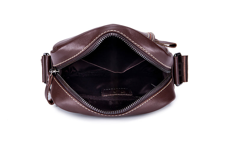 Men Leather Messenger Bag Work Business Casual Small Shoulder Bag Coffee