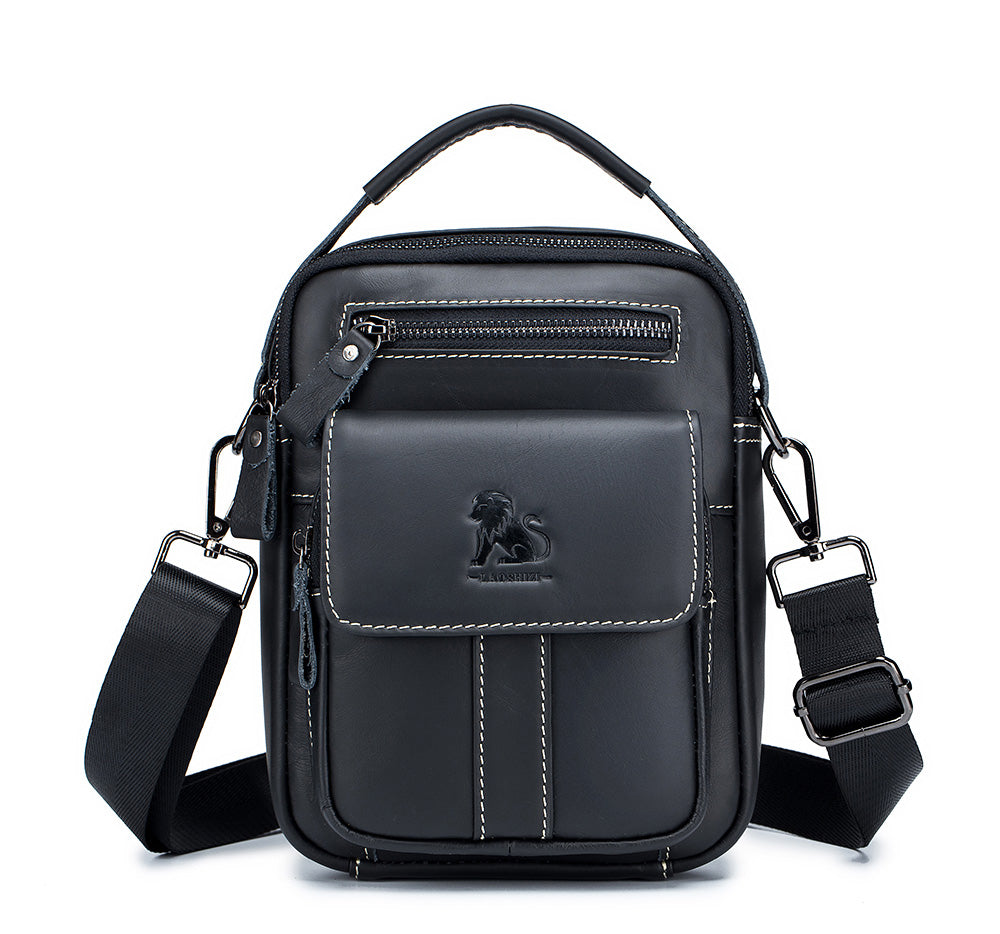 Men Leather Purse Small Messenger Bag Zipper Crossbody Shoulder Bag Black