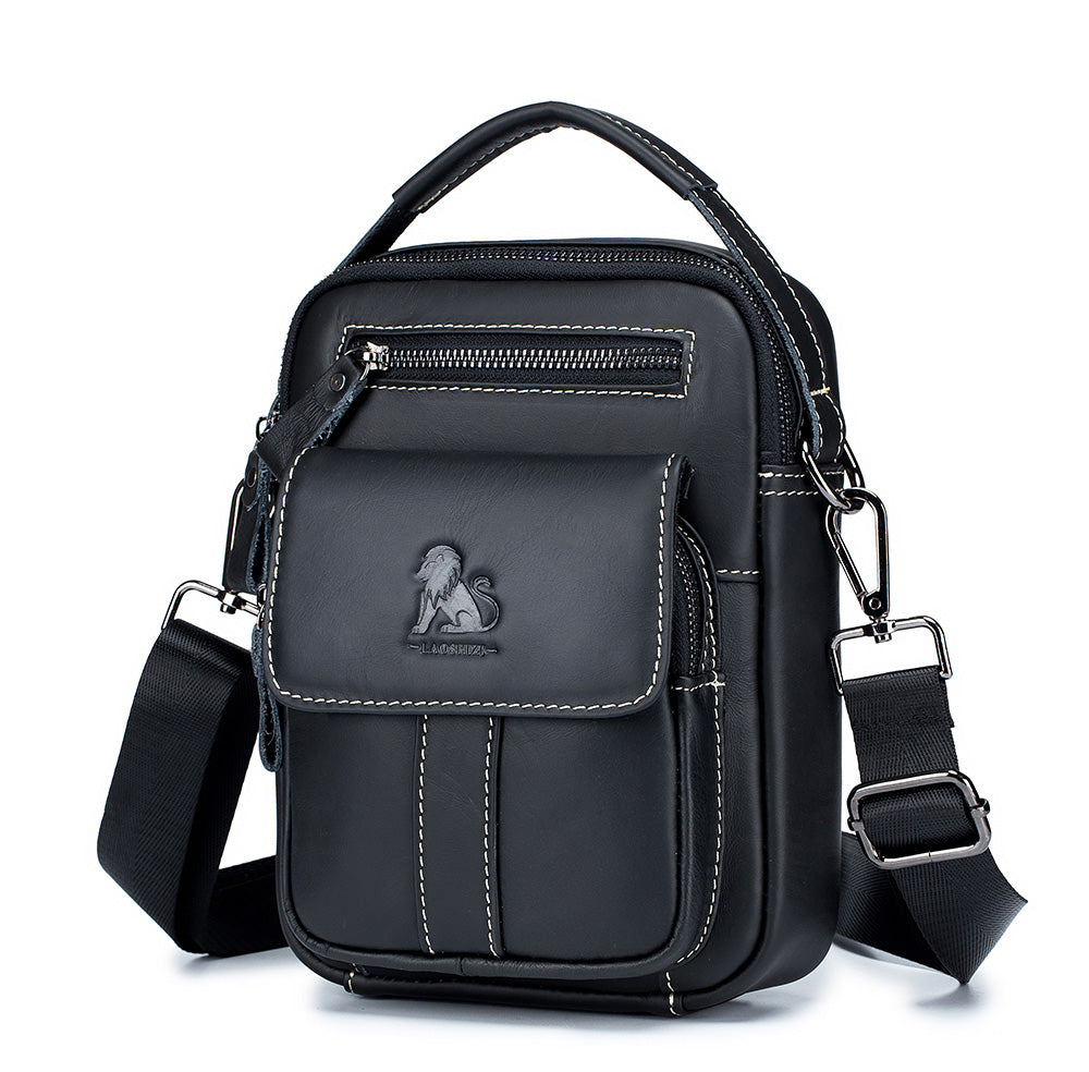 Men Leather Purse Small Messenger Bag Zipper Crossbody Shoulder Bag Black