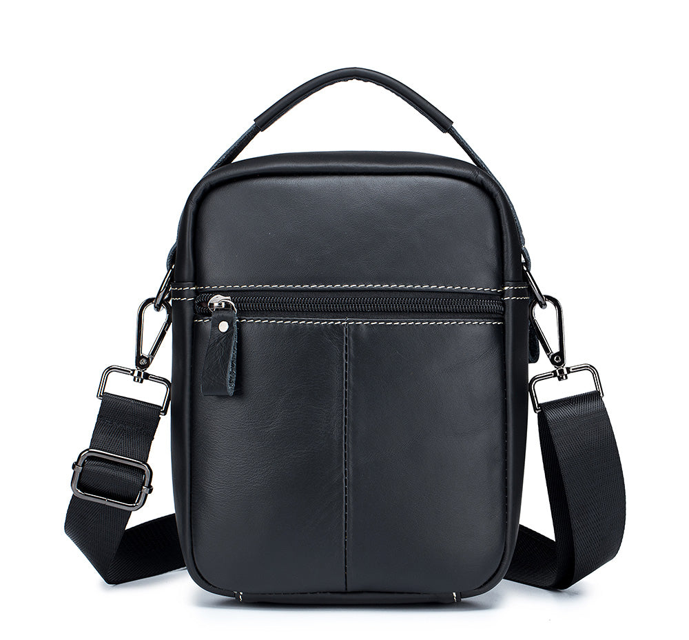 Men Leather Purse Small Messenger Bag Zipper Crossbody Shoulder Bag Black
