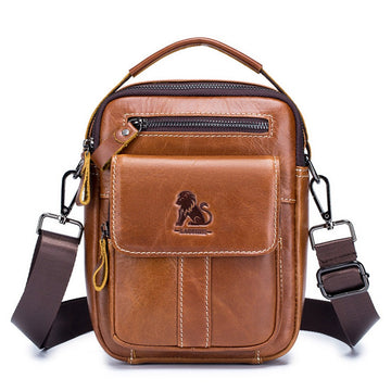 Men's Leather Purse Small Messenger Bag Zipper Crossbody Shoulder Bag Brown