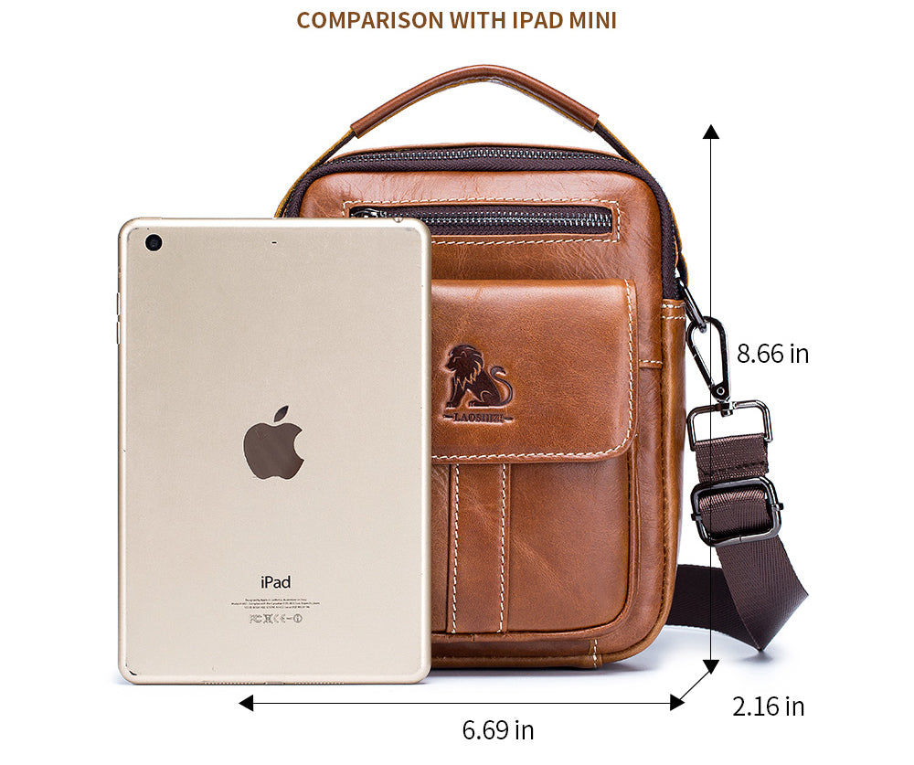 Men's Leather Purse Small Messenger Bag Zipper Crossbody Shoulder Bag Brown