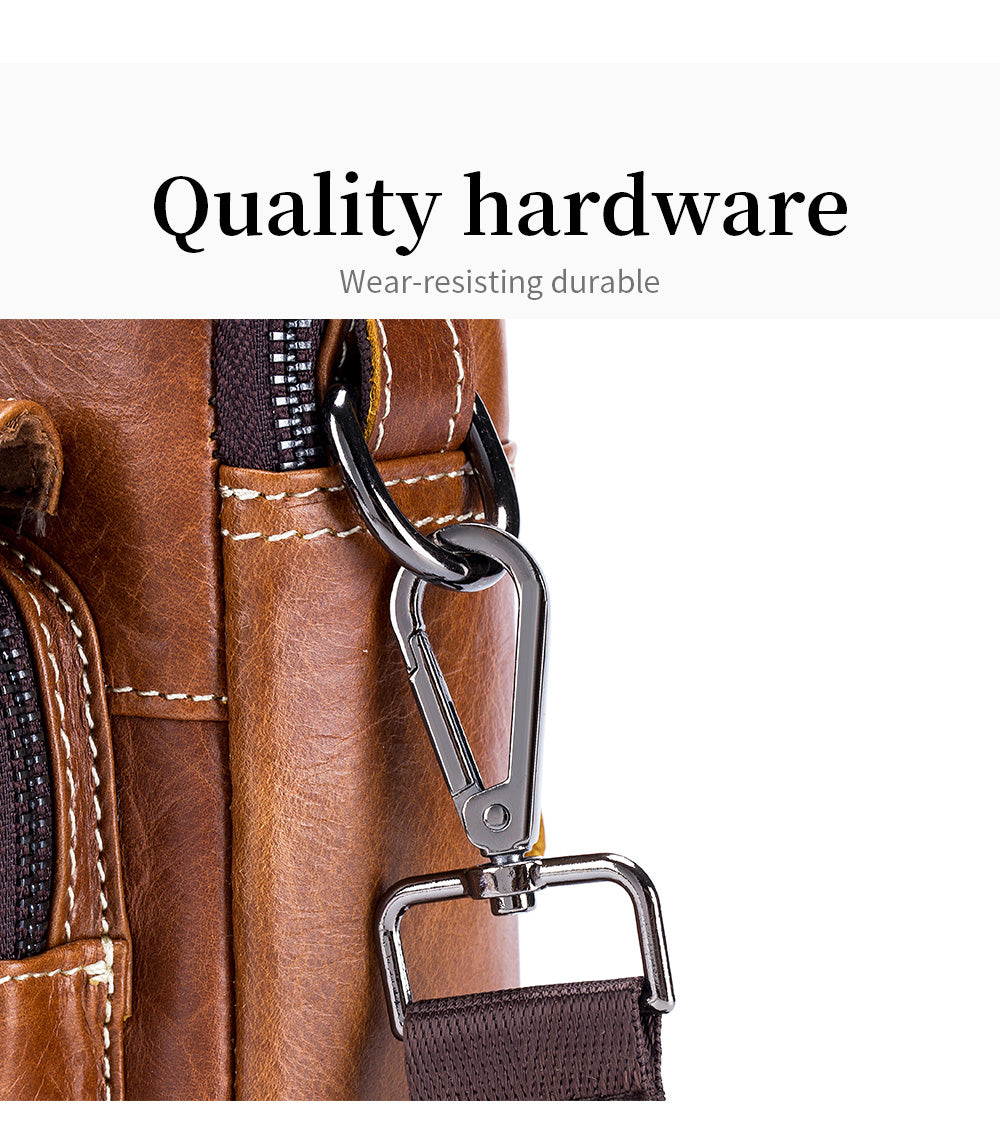 Men Leather Purse Small Messenger Bag Zipper Crossbody Shoulder Bag Brown