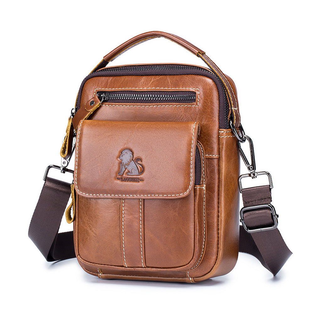 Men Leather Purse Small Messenger Bag Zipper Crossbody Shoulder Bag Brown
