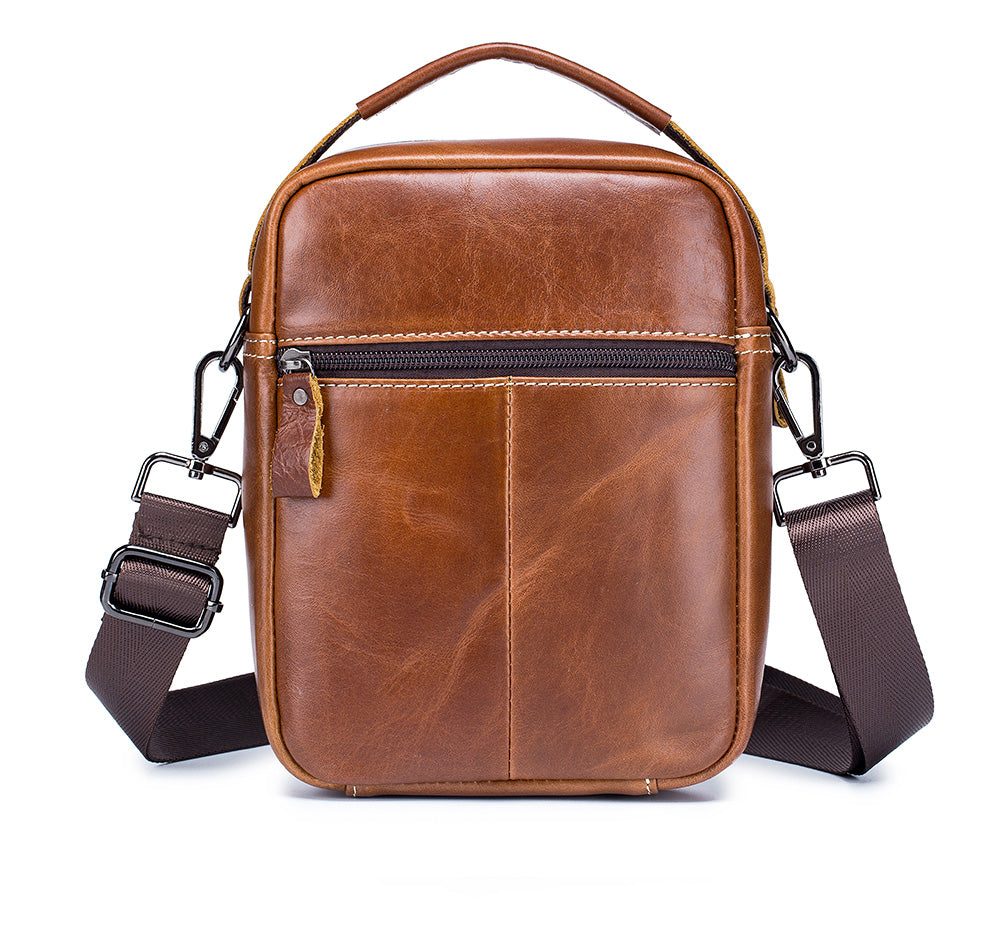 Men Leather Purse Small Messenger Bag Zipper Crossbody Shoulder Bag Brown