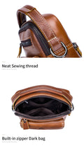 Men Leather Purse Small Messenger Bag Zipper Crossbody Shoulder Bag Brown