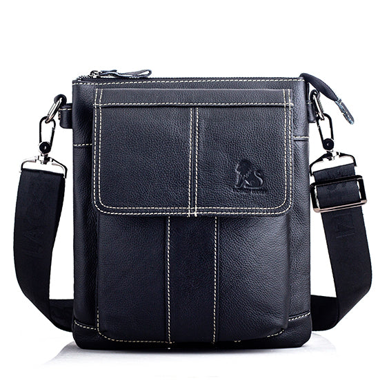Men's Leather Shoulder Bag Messenger Crossbody Travel Pack Bag Black