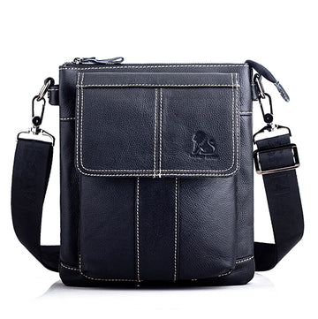 Men's Leather Shoulder Bag Messenger Crossbody Travel Pack Bag Black