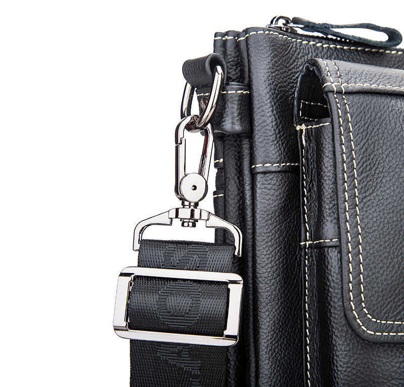 Men Leather Shoulder Bag Messenger Crossbody Travel Pack Bag Black
