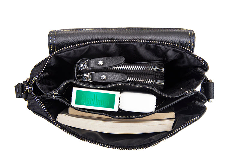 Men Leather Shoulder Bag Messenger Crossbody Travel Pack Bag Black