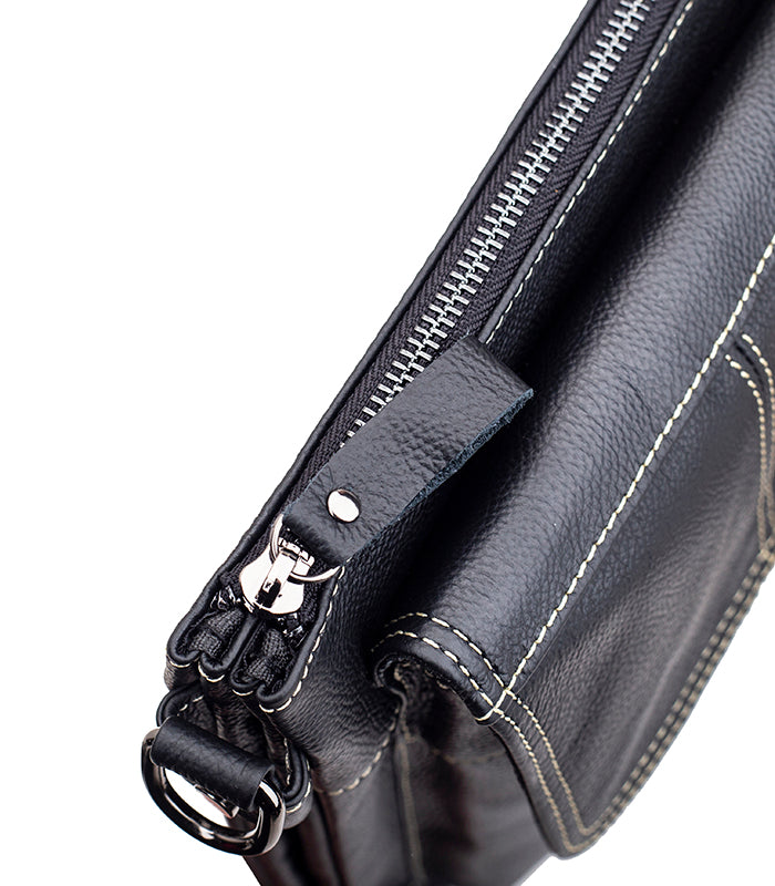 Men Leather Shoulder Bag Messenger Crossbody Travel Pack Bag Black