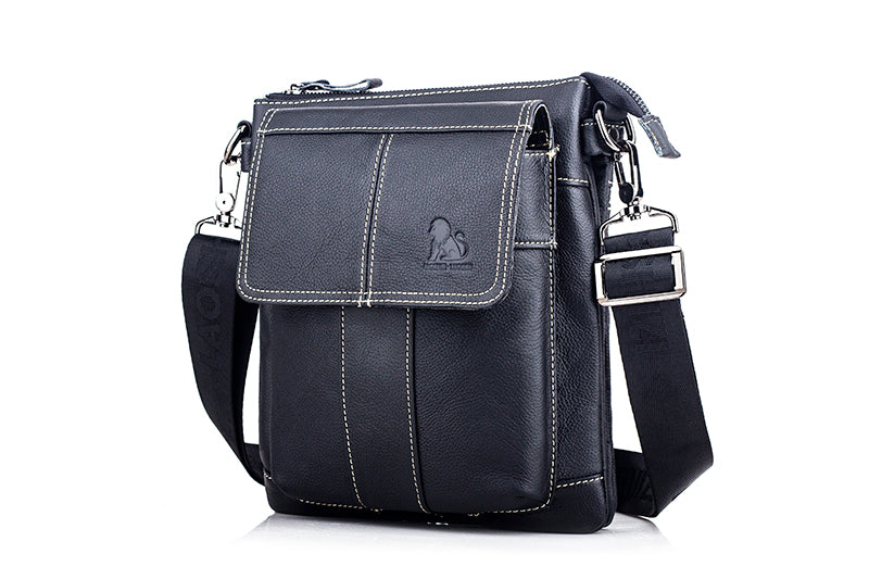 Men Leather Shoulder Bag Messenger Crossbody Travel Pack Bag Black