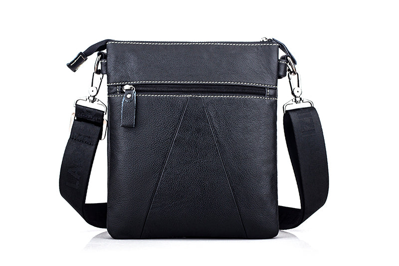 Men Leather Shoulder Bag Messenger Crossbody Travel Pack Bag Black