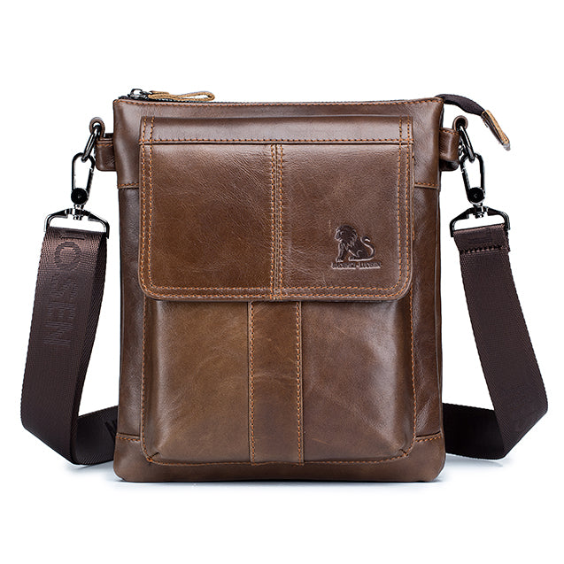 Men Leather Shoulder Bag Messenger Crossbody Travel Pack Bag Brown
