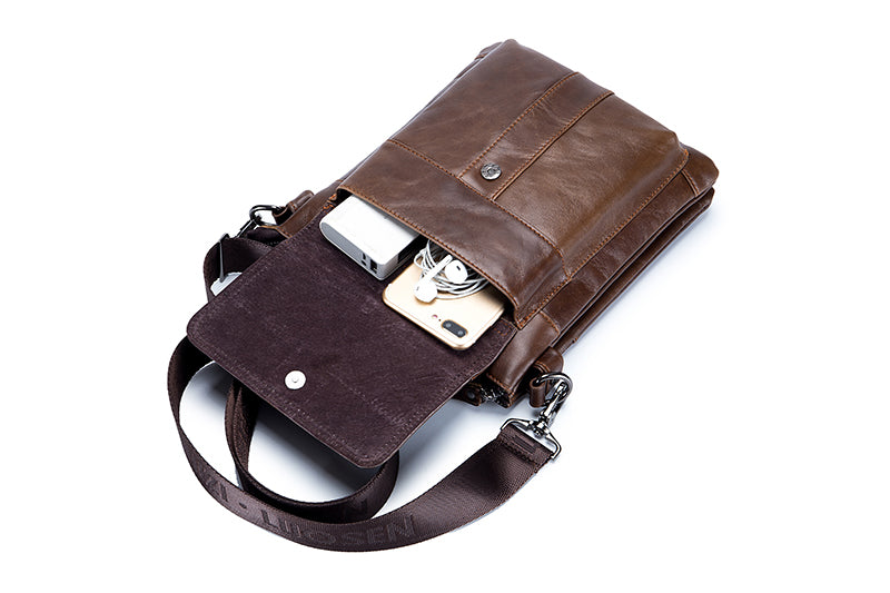 Men Leather Shoulder Bag Messenger Crossbody Travel Pack Bag Brown