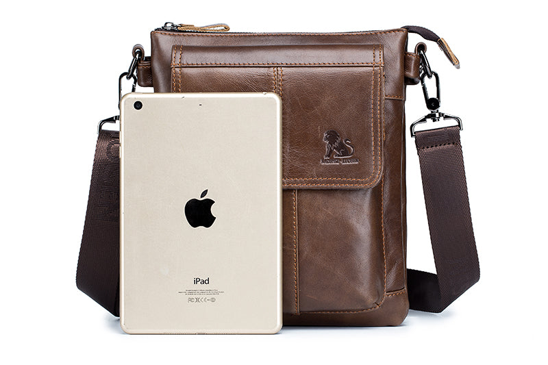 Men Leather Shoulder Bag Messenger Crossbody Travel Pack Bag Brown