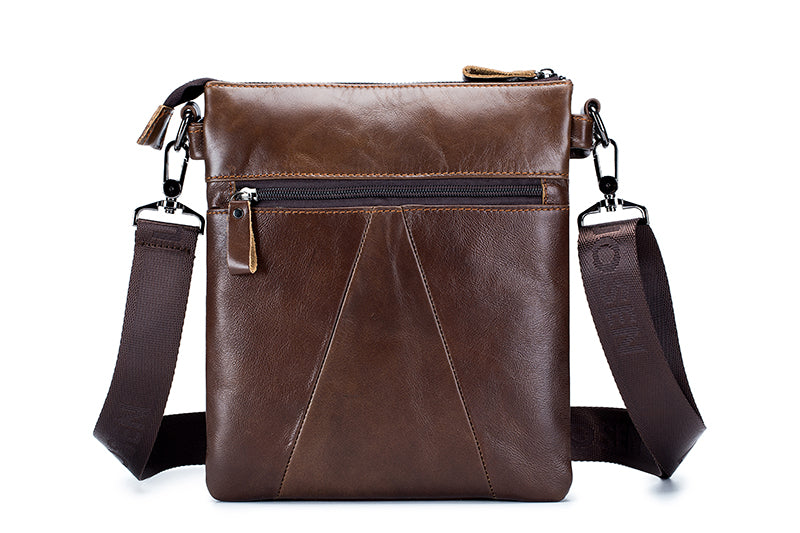 Men Leather Shoulder Bag Messenger Crossbody Travel Pack Bag Brown