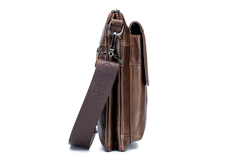 Men Leather Shoulder Bag Messenger Crossbody Travel Pack Bag Brown