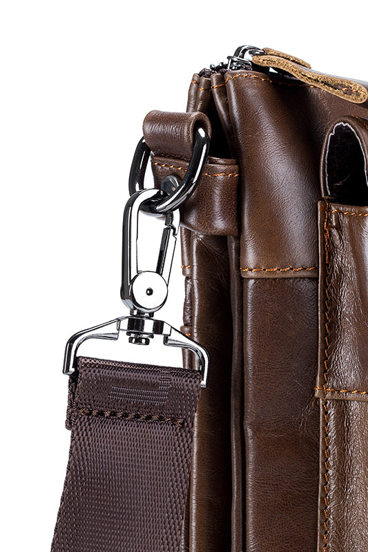 Men Leather Shoulder Bag Messenger Crossbody Travel Pack Bag Brown
