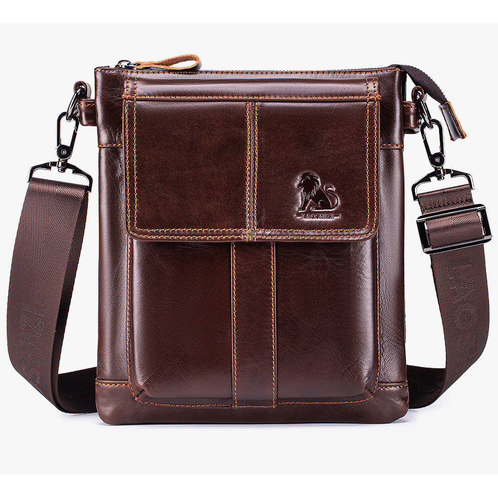 Men Leather Shoulder Bag Messenger Crossbody Travel Pack Bag Coffee
