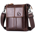 Men Leather Shoulder Bag Messenger Crossbody Travel Pack Bag Coffee