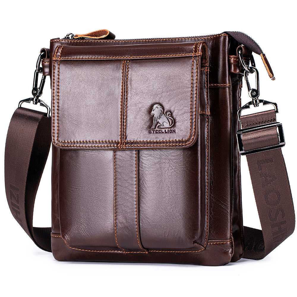 Men Leather Shoulder Bag Messenger Crossbody Travel Pack Bag Coffee