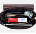 Men Leather Shoulder Bag Messenger Crossbody Travel Pack Bag Coffee