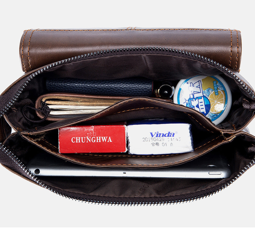 Men Leather Shoulder Bag Messenger Crossbody Travel Pack Bag Coffee