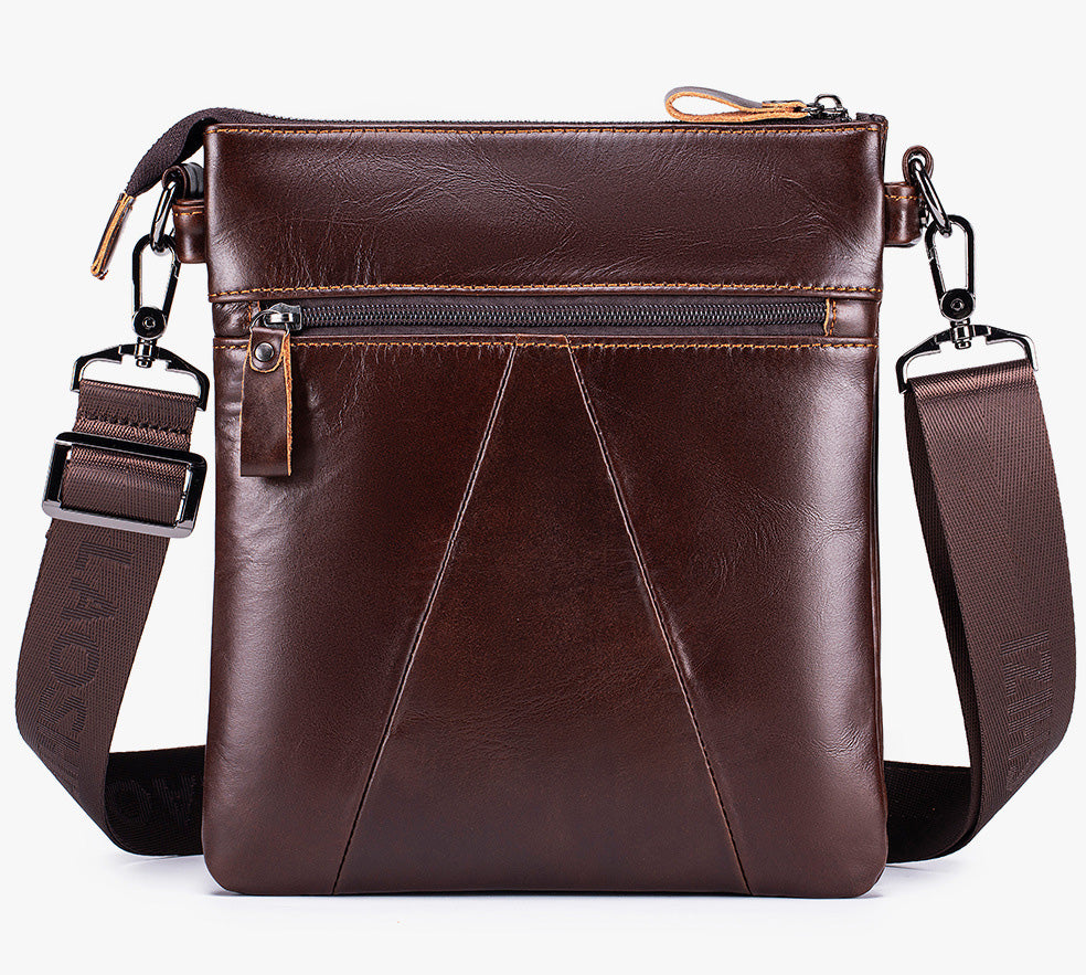 Men Leather Shoulder Bag Messenger Crossbody Travel Pack Bag Coffee