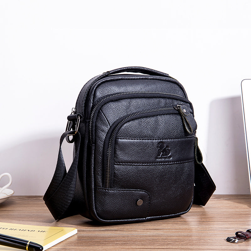 Men Leather Shoulder Bag Messenger Pack Bag Crossbody Bussiness Bag Black