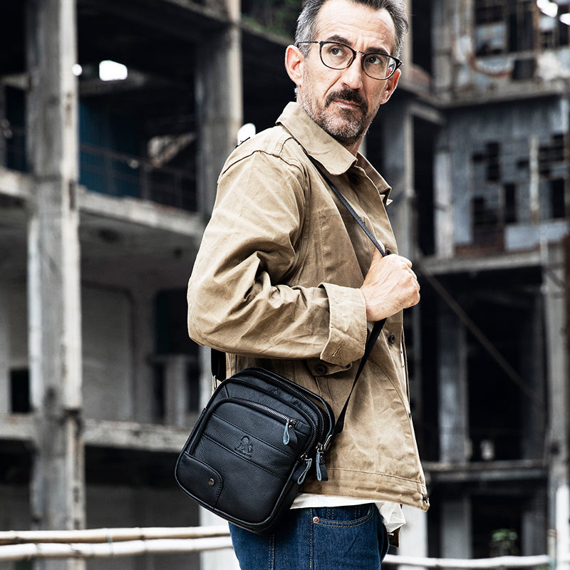 Men Leather Shoulder Bag Messenger Pack Bag Crossbody Bussiness Bag Black