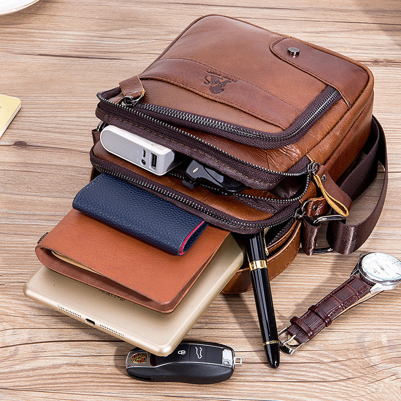 Men Leather Shoulder Bag Messenger Pack Bag Crossbody Bussiness Bag Brown