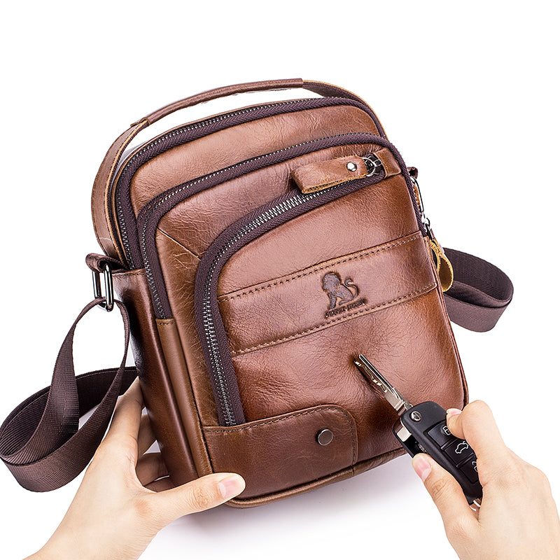 Men Leather Shoulder Bag Messenger Pack Bag Crossbody Bussiness Bag Brown
