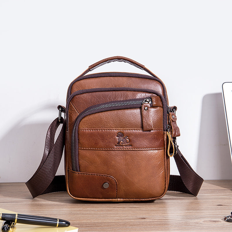 Men Leather Shoulder Bag Messenger Pack Bag Crossbody Bussiness Bag Brown