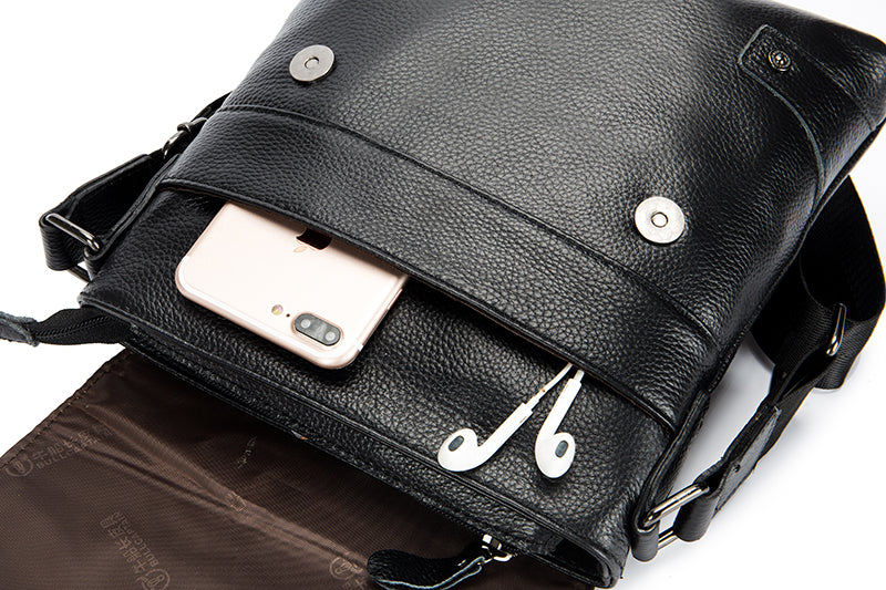 Men Leather Shoulder Bags Retro Small Messenger Satchel Travel Bag Black