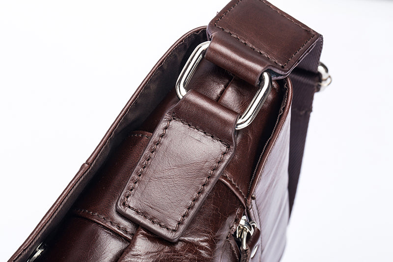 Men Leather Shoulder Bags Retro Small Messenger Satchel Travel Bag Coffee