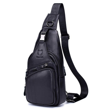 Men Leather Sling Bag Casual Crossbody Chest Bags Travel Daypack Black