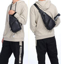 Men Leather Sling Bag Casual Crossbody Chest Bags Travel Daypack Black