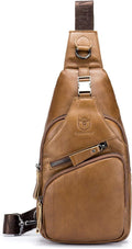 Men Leather Sling Bag Casual Crossbody Chest Bags Travel Daypack Brown
