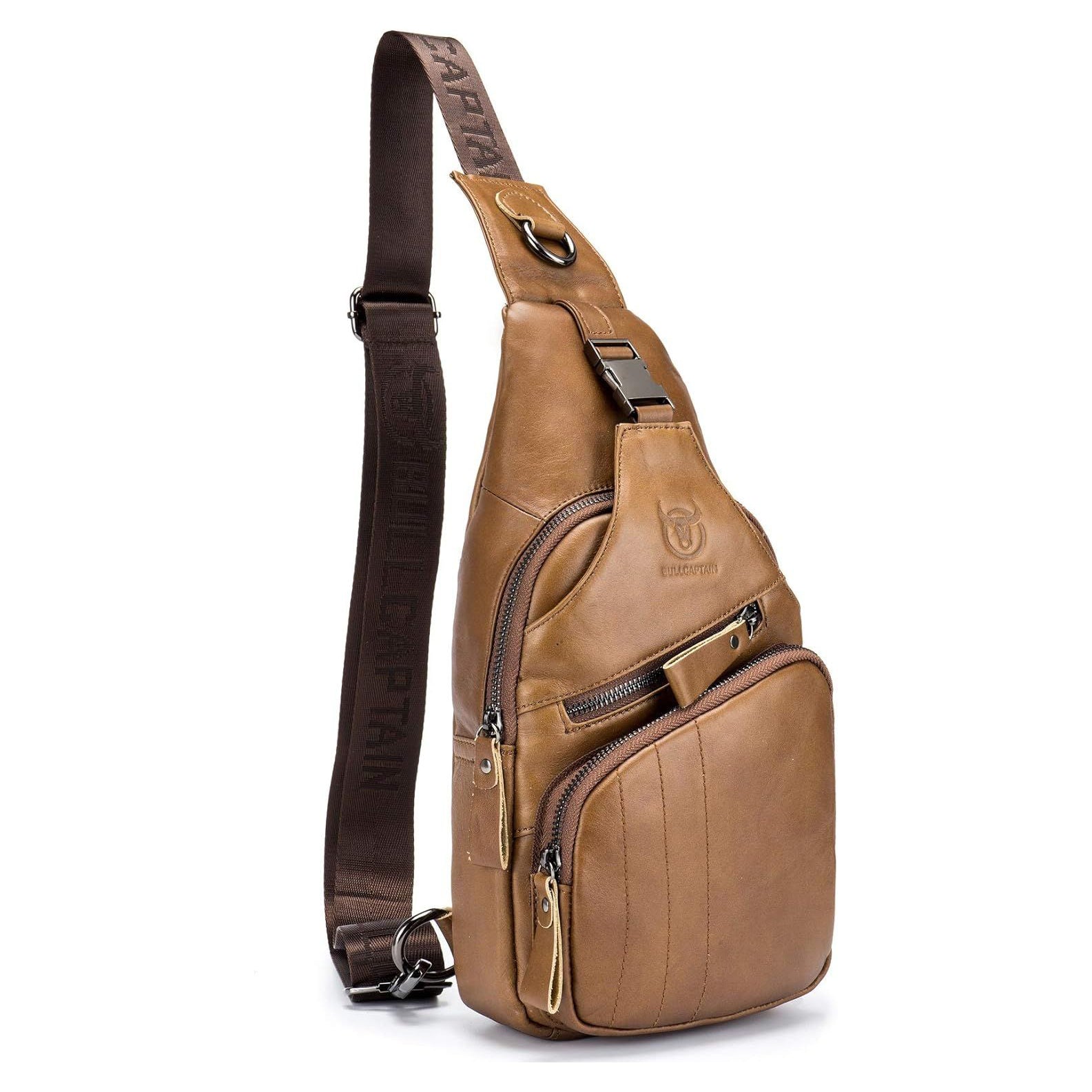 Men Leather Sling Bag Casual Crossbody Chest Bags Travel Daypack Brown