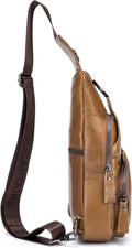 Men Leather Sling Bag Casual Crossbody Chest Bags Travel Daypack Brown