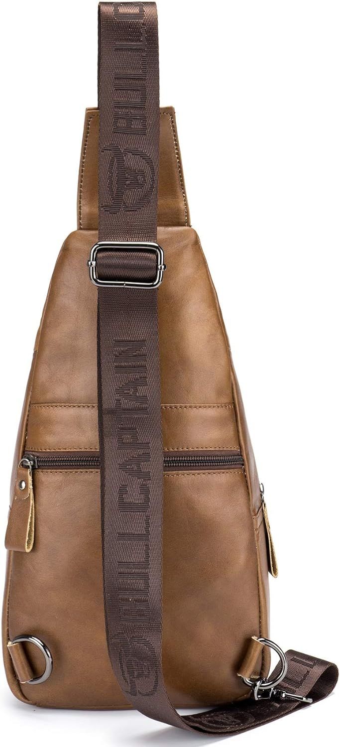 Men Leather Sling Bag Casual Crossbody Chest Bags Travel Daypack Brown