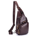 Men Leather Sling Bag Casual Crossbody Chest Bags Travel Daypack Coffee