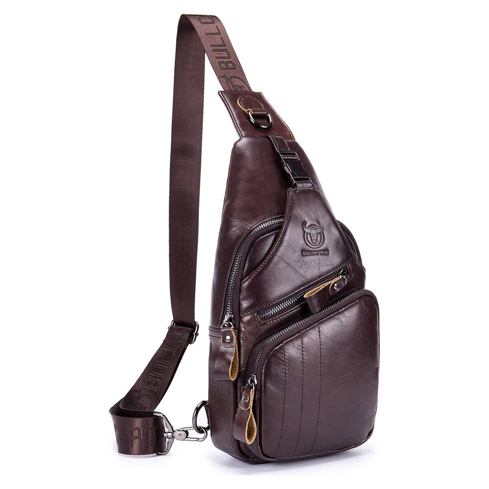 Men Leather Sling Bag Casual Crossbody Chest Bags Travel Daypack Coffee