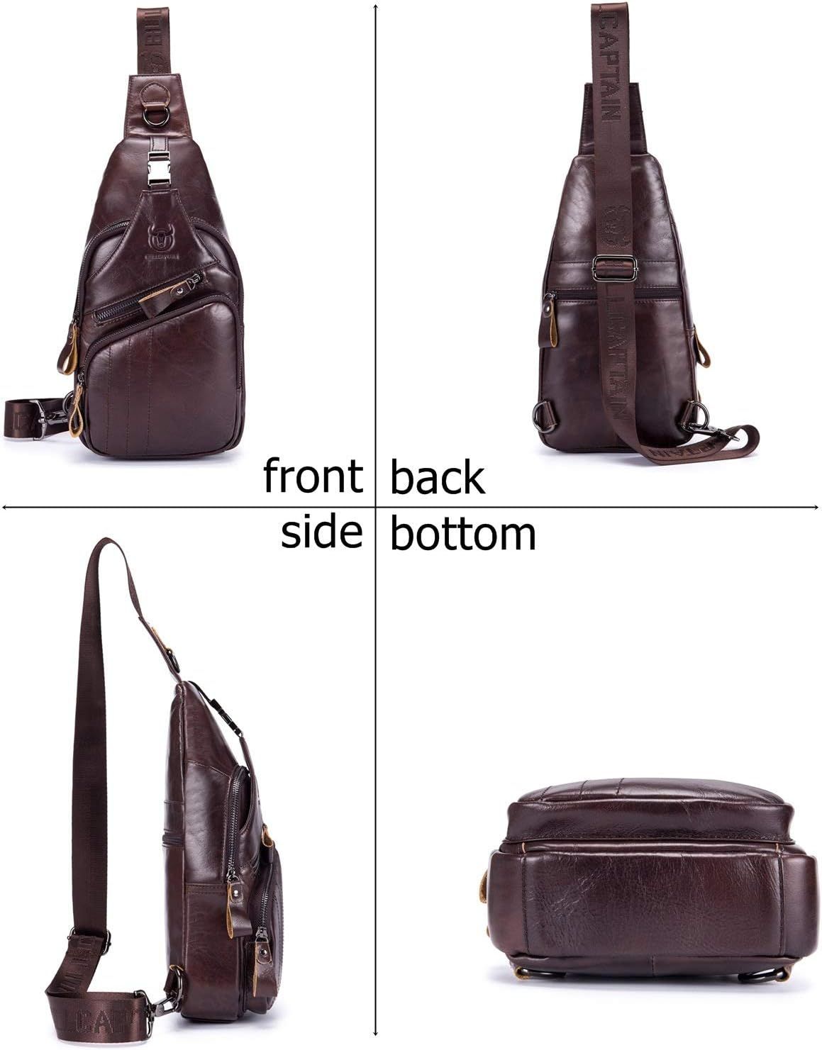 Men Leather Sling Bag Casual Crossbody Chest Bags Travel Daypack Coffee