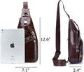 Men Leather Sling Bag Casual Crossbody Chest Bags Travel Daypack Coffee